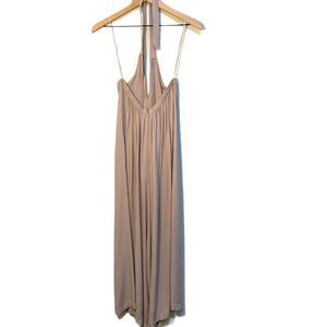 LOVESTITCH Into The Night Halter Jumpsuit Women’s L Tan V-Neck Backless Crop.